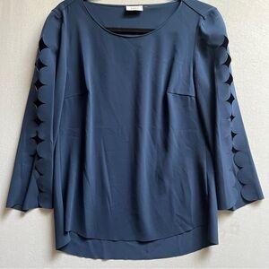 Akris Punto Navy Scalloped Sleeve Blouse Top Sz 6